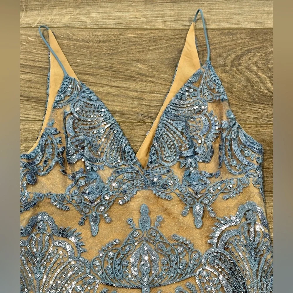 NWOT Free People Night Shimmer Mini Blue Sequin Cocktail Dress Size 0 - Picture 4 of 12